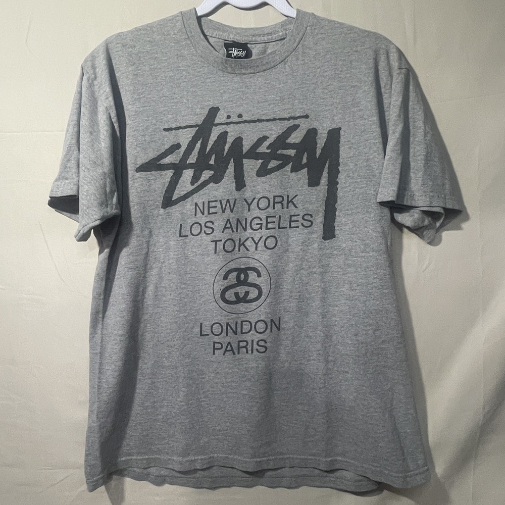 Vintage Stüssy T-Shirt | World Tour | Mens Medium Urban Street Wear Y2K
